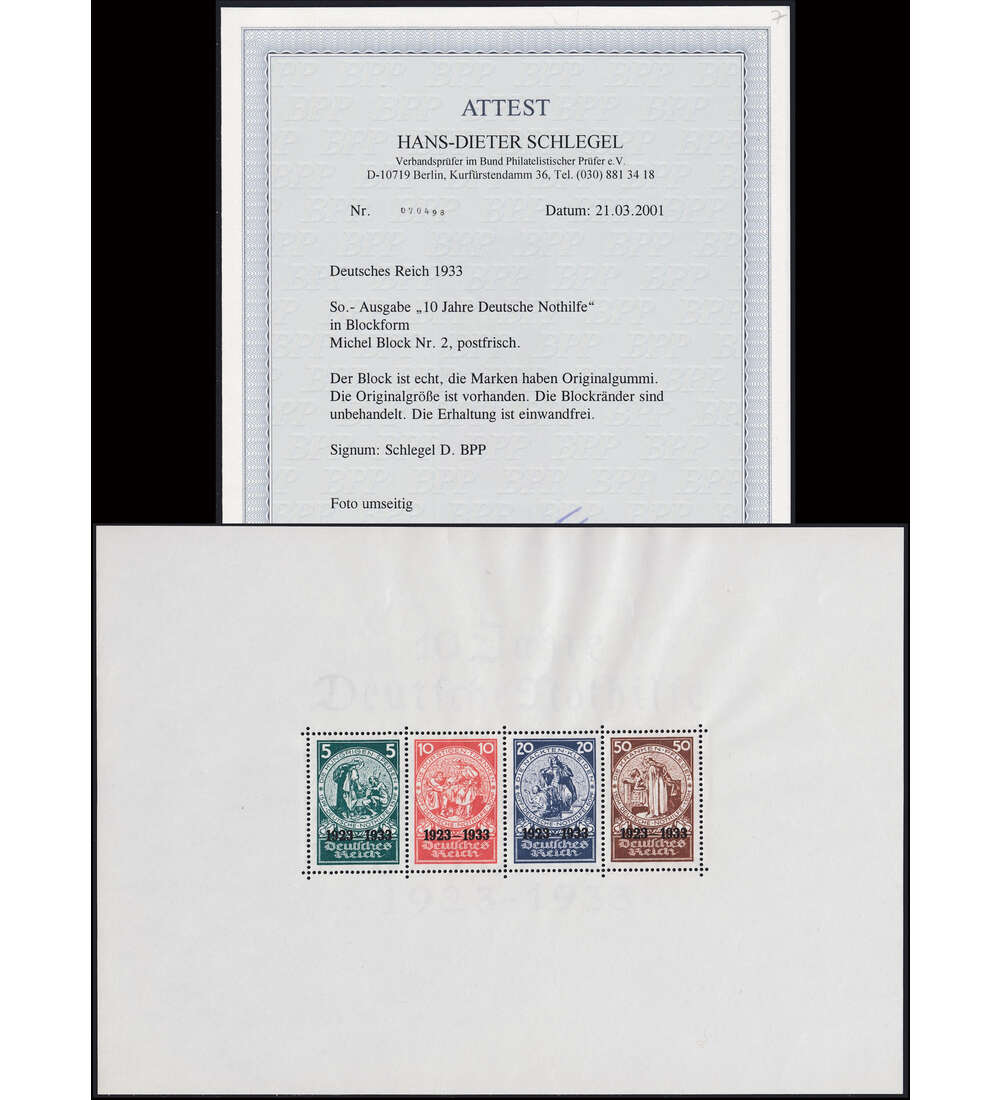 Deutsches Reich Block 2 postfrisch mit Fotoattest