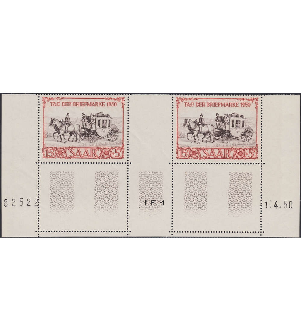 Saar Nr. 291 postfrisch ** Zwischenstegpaar und Druckdatum