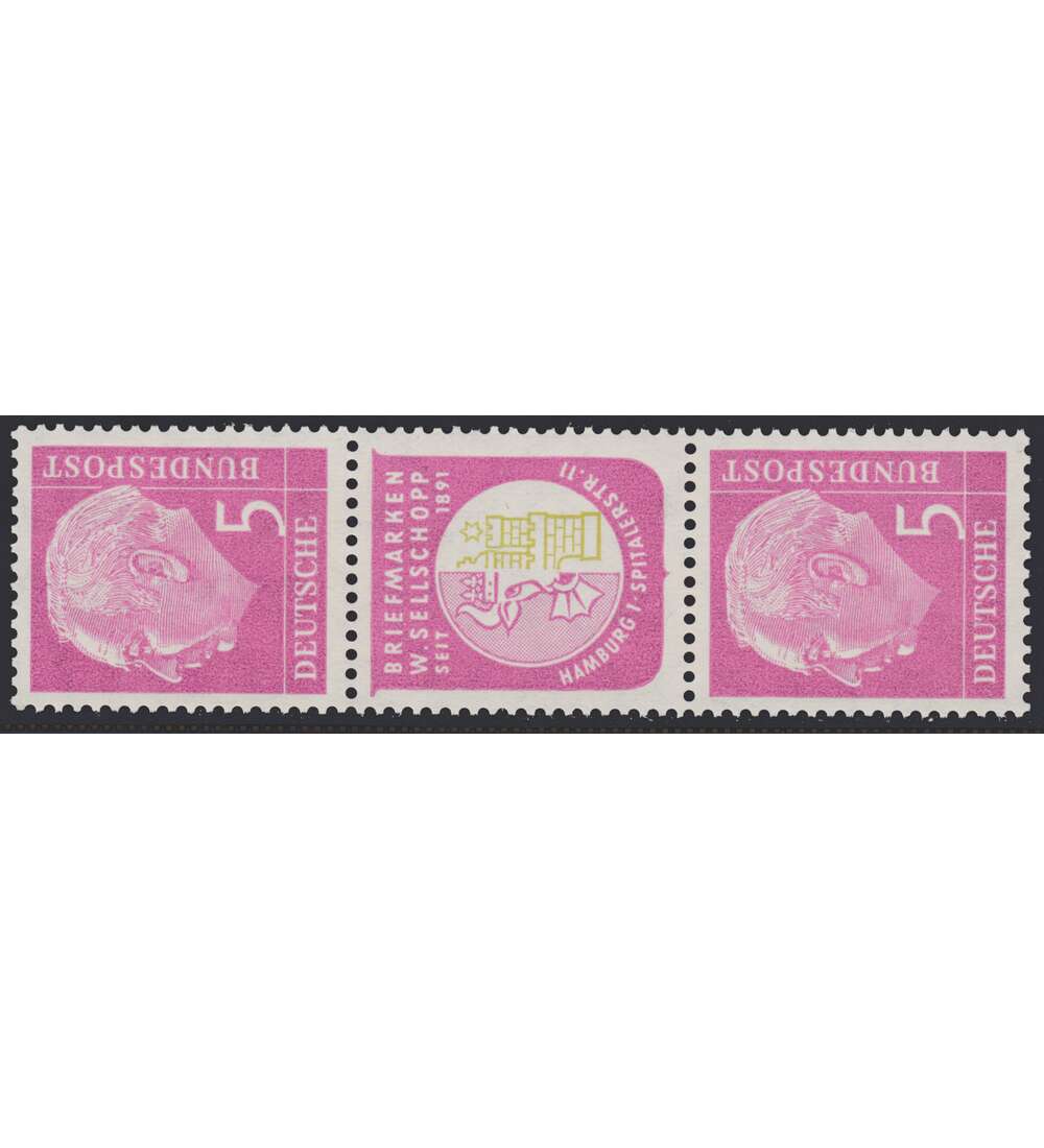 BRD Bund  Zusammendruck S44 postfrisch **  Heuss 1956 (5+R4+5)