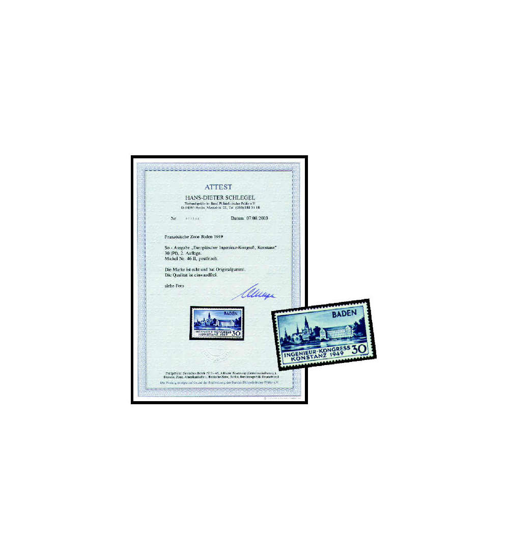 Franzsische Zone Baden Nr. 46 II ** Konstanz mit Fotoattest