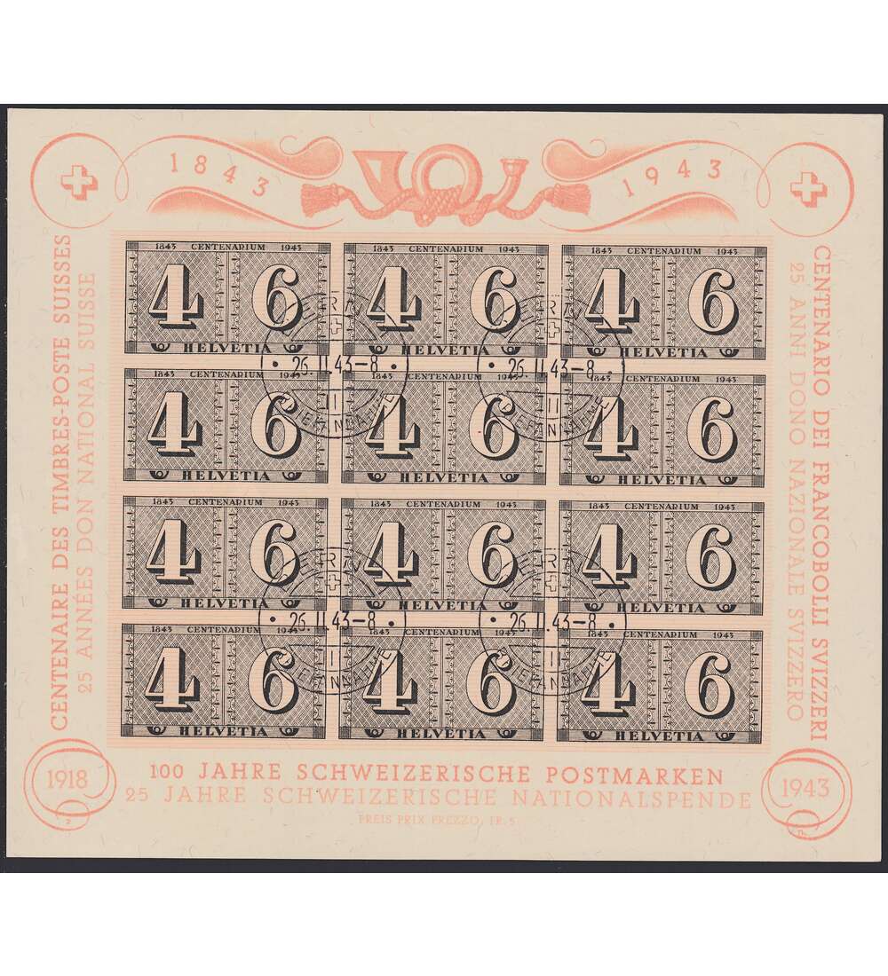 Schweiz Block 9 gestempelt 100 Jahre Briefmarken 1943