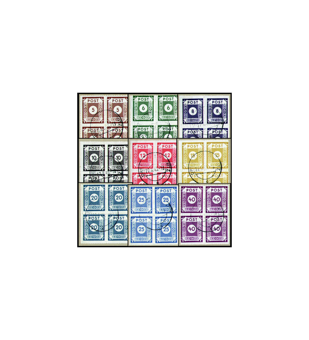 SBZ Nr. 42-50G gestempelt im Viererblock