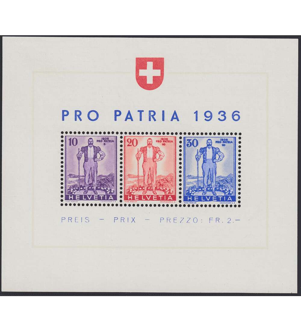 Schweiz Block 2  postfrisch ** Pro Patria 1936