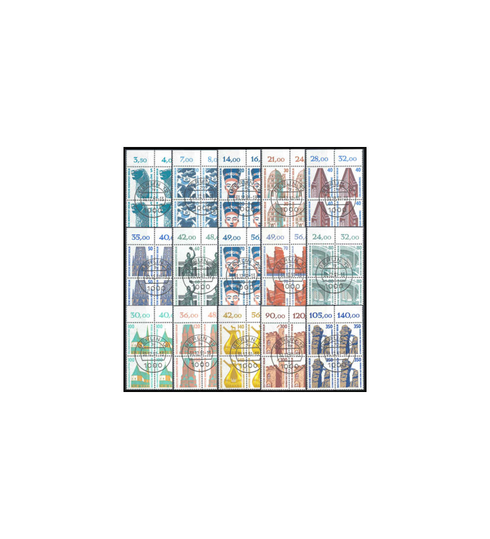 Berlin Sehenswrdigkeiten gestempelt als Viererblocksatz 15 Werte vom Oberrand