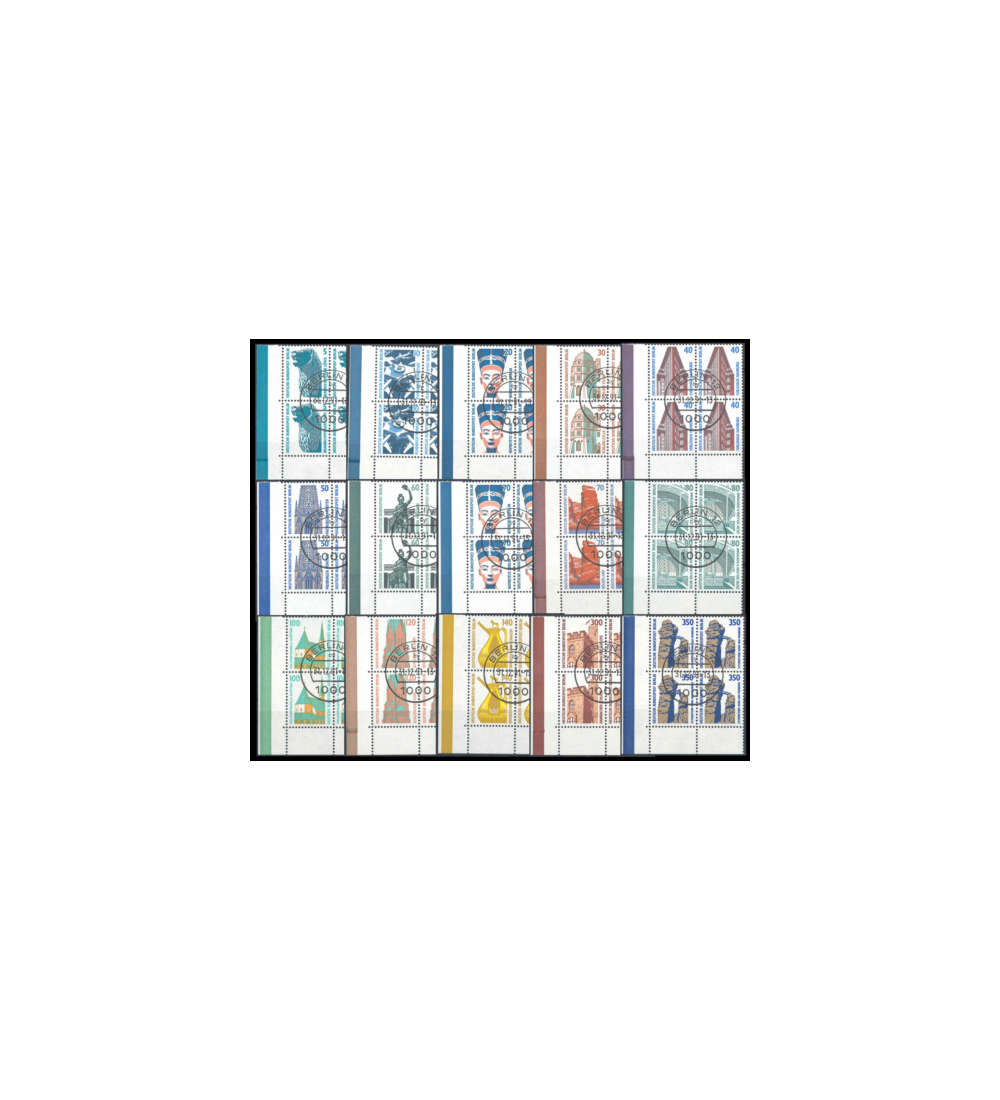 Berlin Sehenswrdigkeiten gestempelt als Viererblocksatz 15 Werte als Eckrand