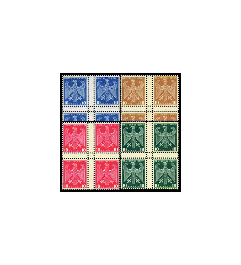 Deutsches Reich Probedrucke 10 Pfennig Reichsadler 4 Werte als Herzstck