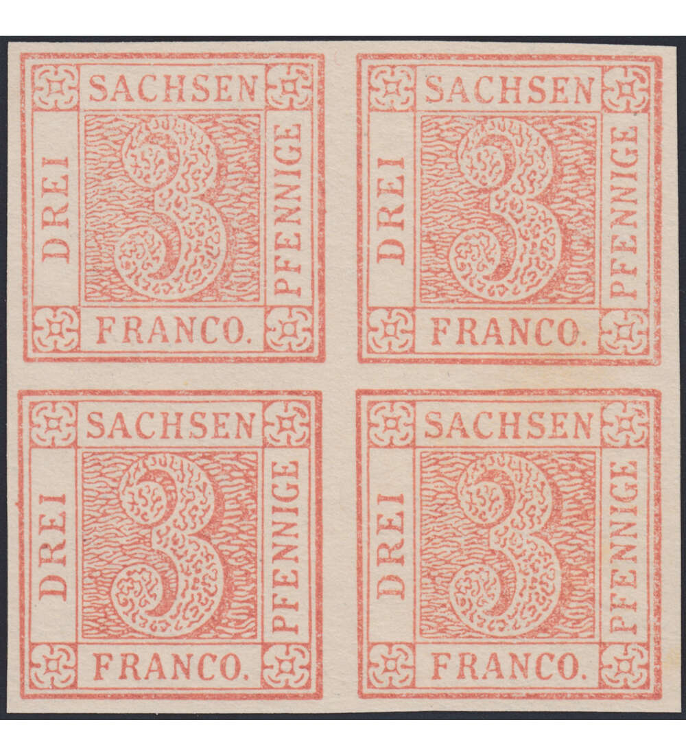 Sachsen Dreier 4er-Block postfrisch originalgetreuer Nachdruck