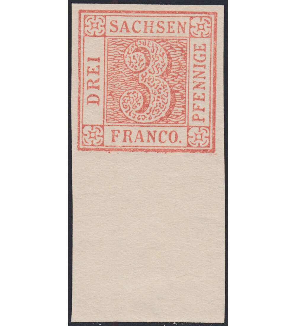 Sachsen Dreier postfrisch originalgetreuer Nachdruck vom Ober- oder Unterrand