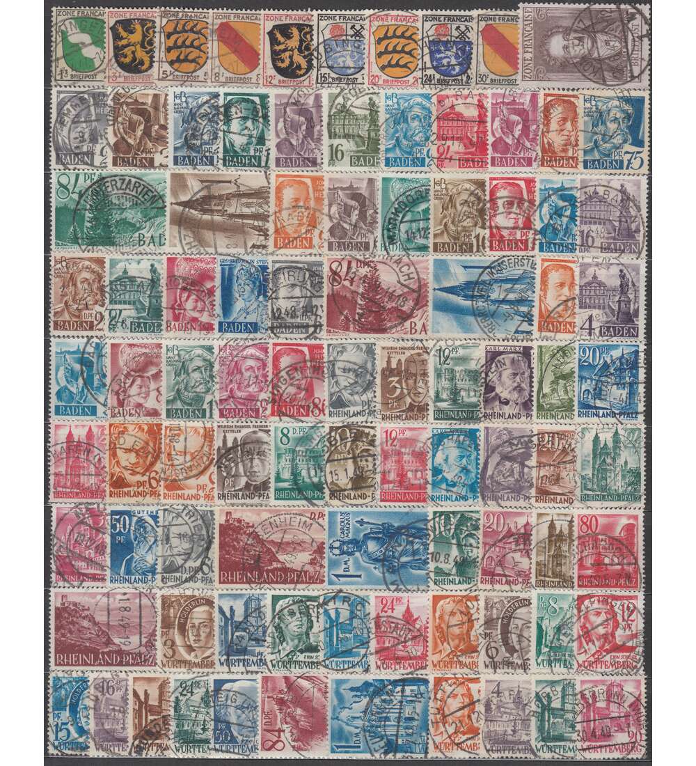 Franzsische Zone gestempelt 90 verschiedene Ausgaben