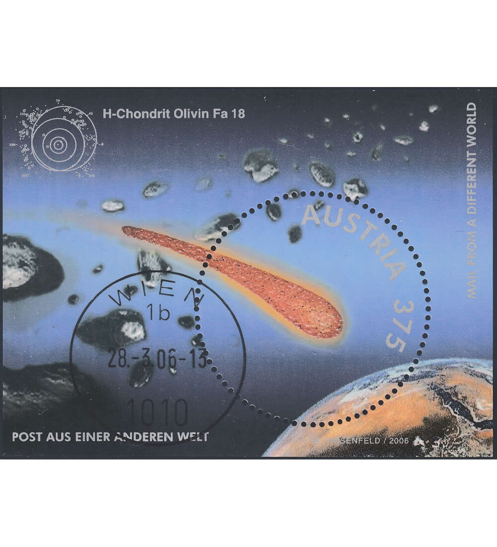 sterreich Block 32 gestempelt Post aus einer anderen Welt mit Meteoritenstaub gedruckt