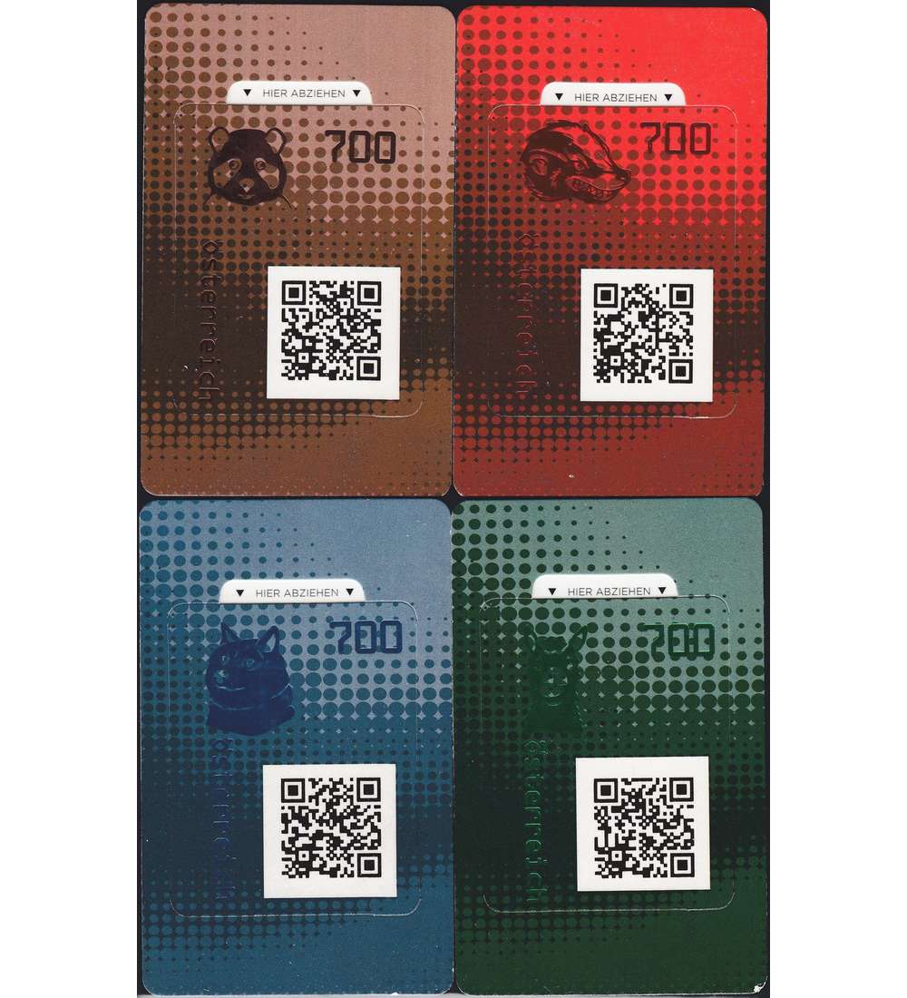 sterreich Krypto-Tier-Set postfrisch ** Panda, Doge, Lama und Dachs