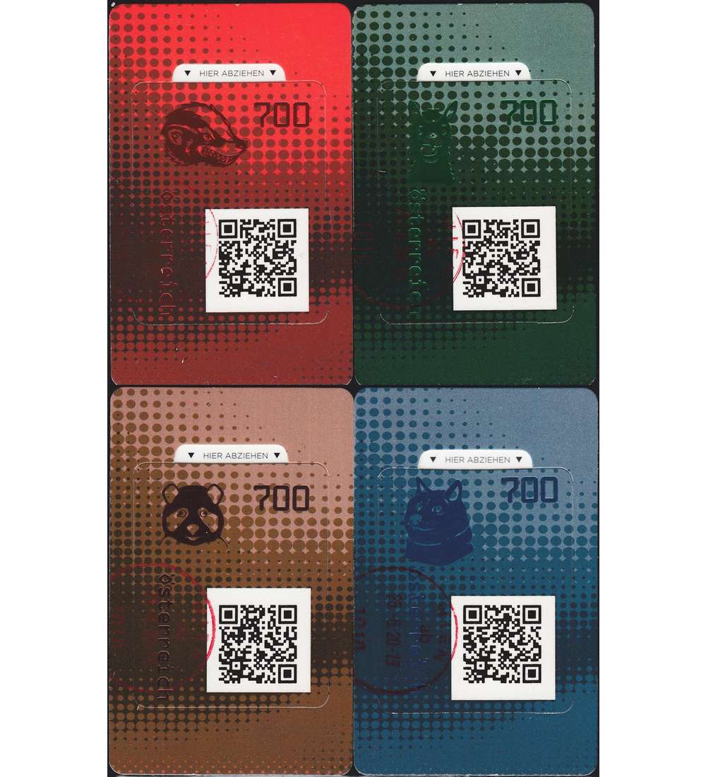 sterreich Krypto-Tier-Set gestempelt Panda, Doge, Lama und Dachs