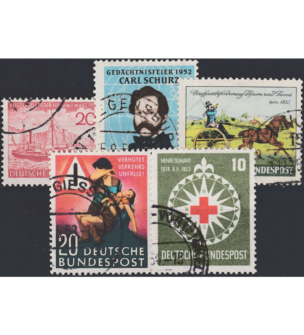 BRD Bund 50er-Jahre gestempelt Nr. 152, 155, 160, 162 und 164