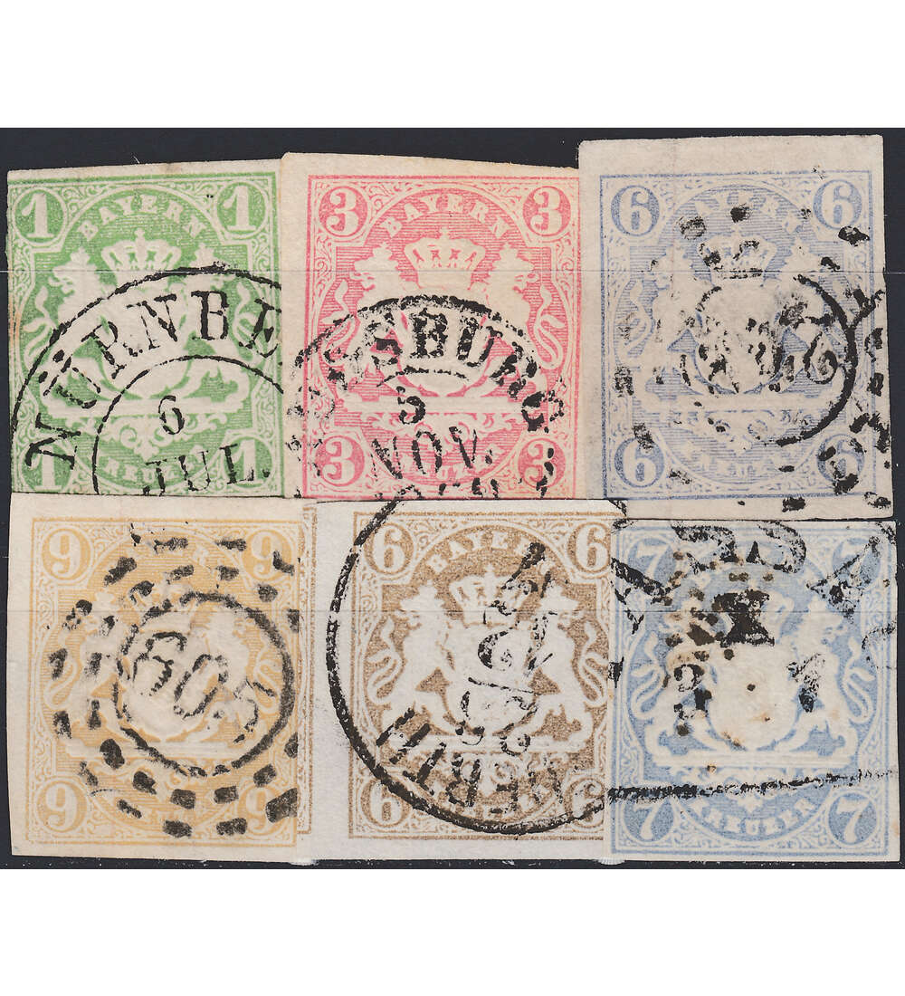 Bayern Staatswappen Nr. 14, 15,16, 17, 20 und 21 gestempelt