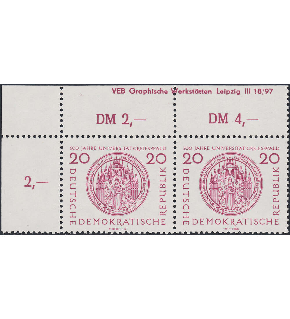 DDR Nr. 543 Paar mit Druckvermerk am Oberrand