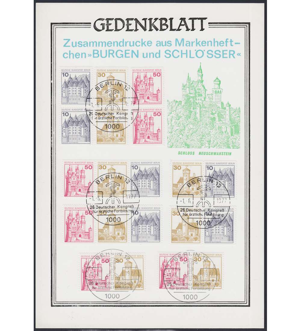 Berlin Zusammendrucke W61-W66 auf Gedenkblatt