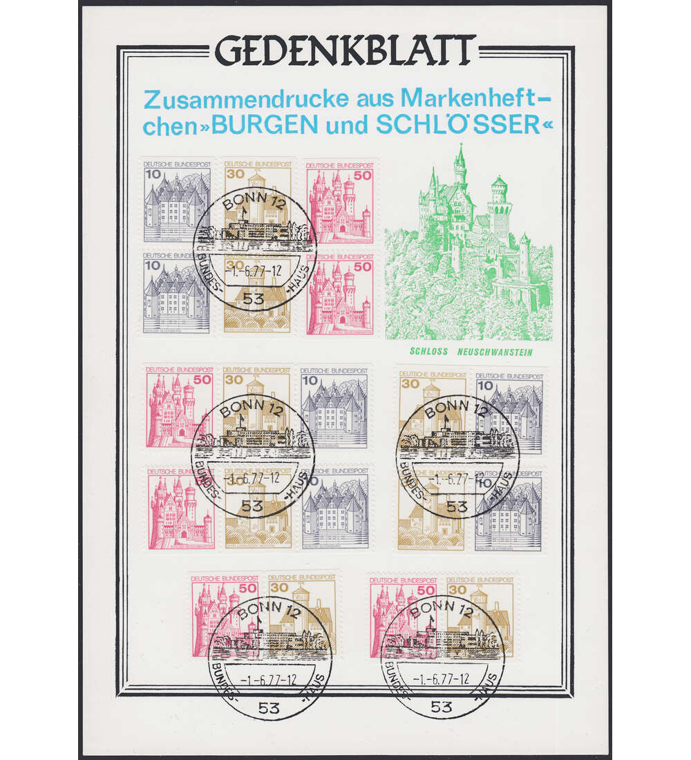 BRD Zusammendrucke W57-W62 auf Gedenkblatt