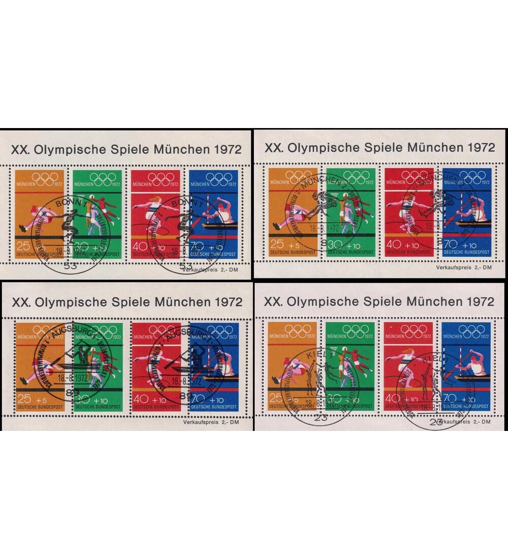 BRD Olympia - Blocks Block 8 mit Stempel Bonn, Mnchen, Augsburg u. Kiel