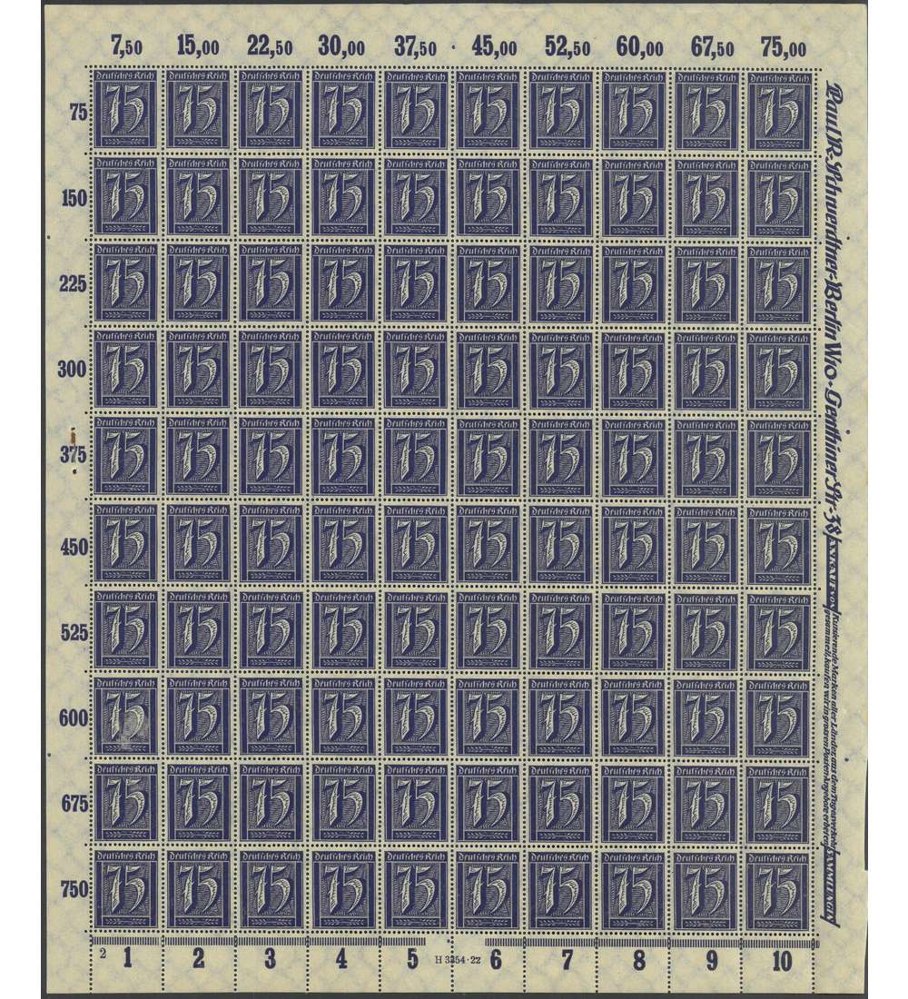 Deutsches Reich Nr. 185 postfrisch ** Originalbogen