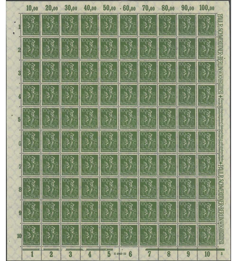 Deutsches Reich Nr. 187 postfrisch ** Originalbogen