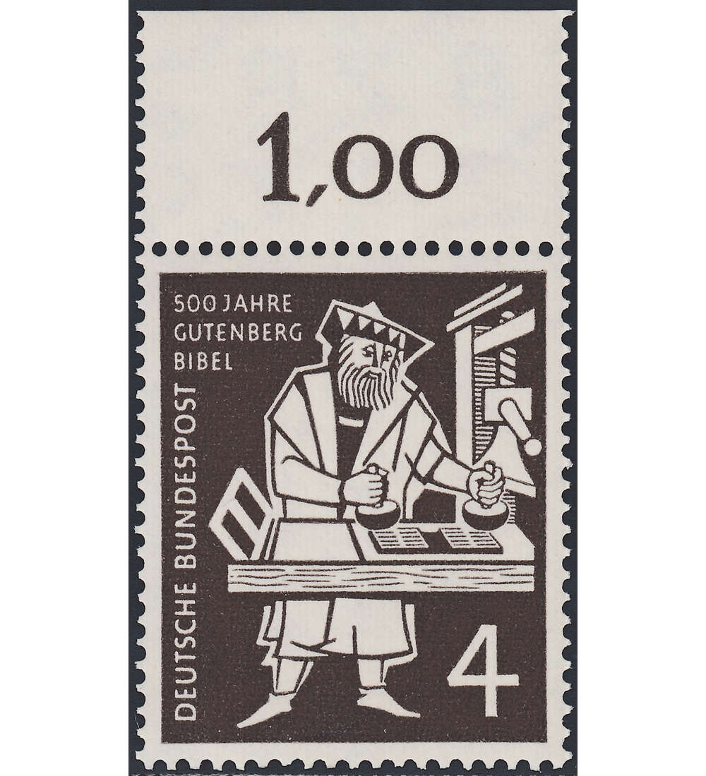 BRD Nr. 198 postfrisch  500 J. Gutenberg - Bibel  Oberrandmarke