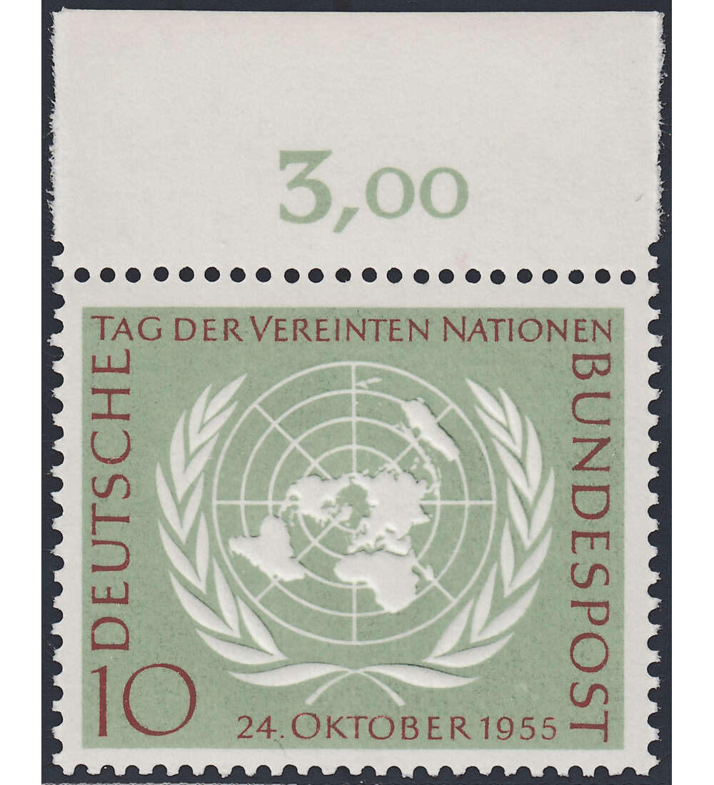 BRD Nr. 221 postfrisch  10 Jahre Vereinte Nationen  Oberrandmarke