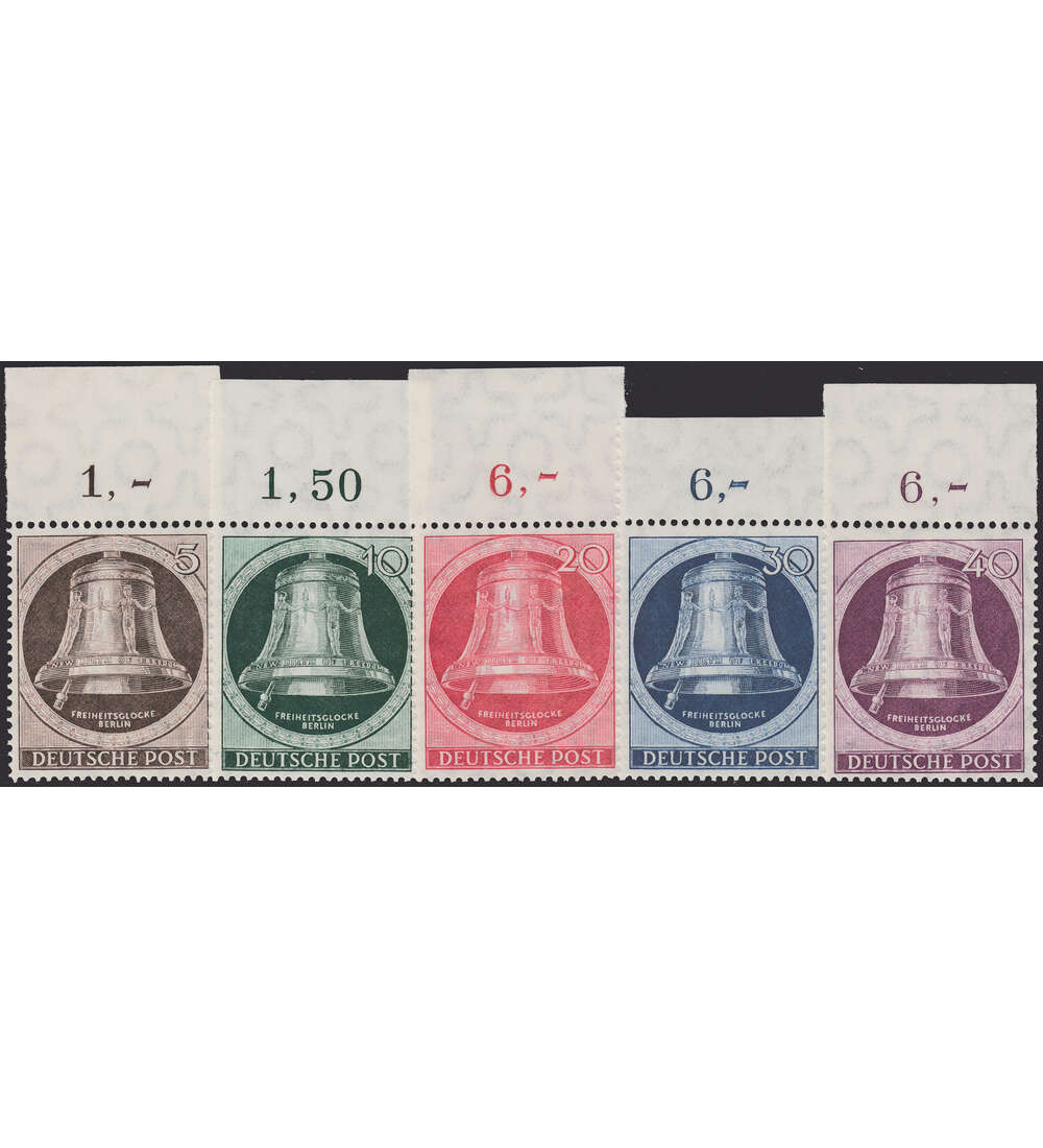 Berlin Nr. 75-79 postfrisch  Glocke Klppel links 1950  Oberrandsatz