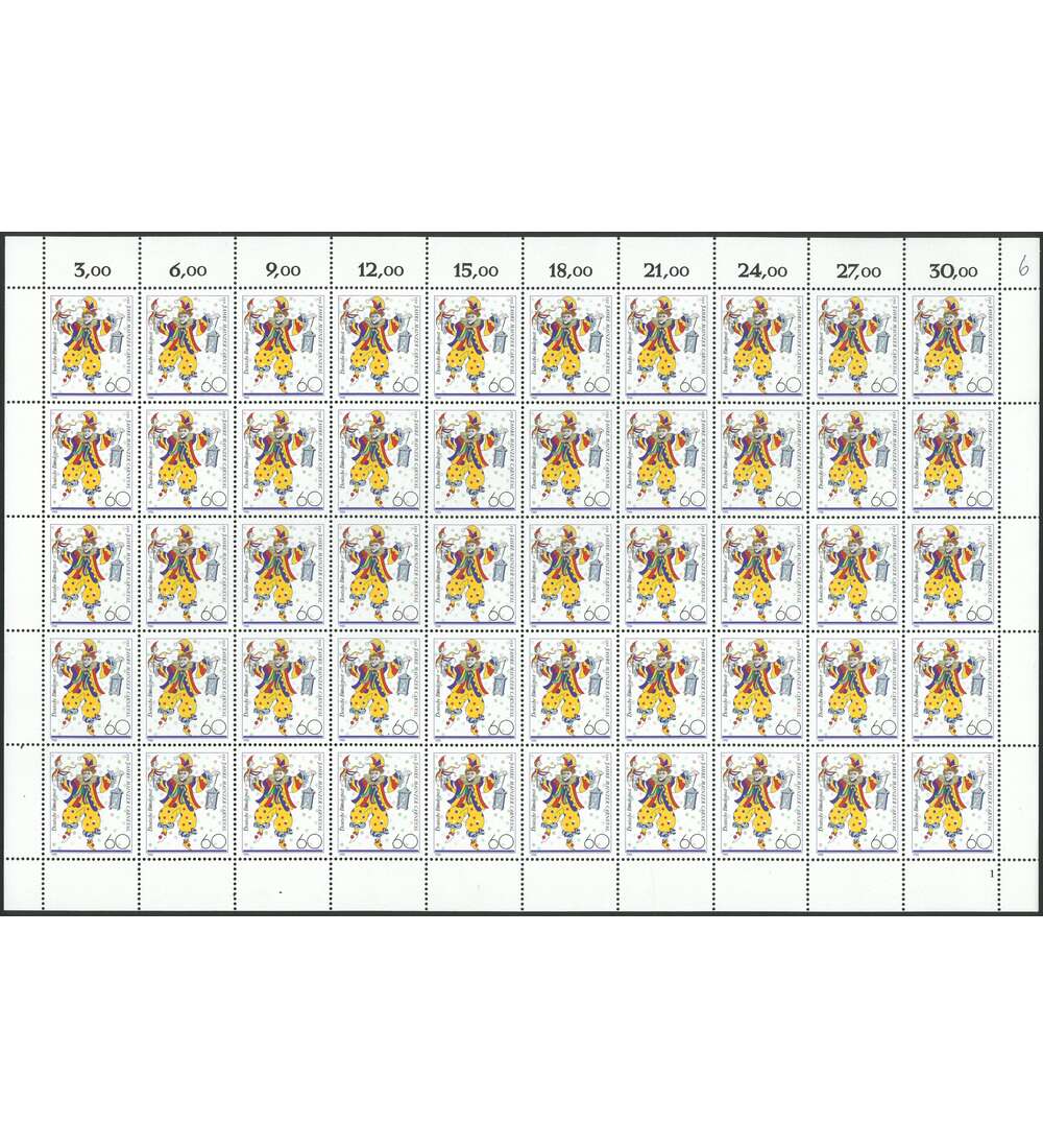 BRD Bund Nr. 1349 postfrisch ** Bogen 150 Jahre Mainzer Karneval