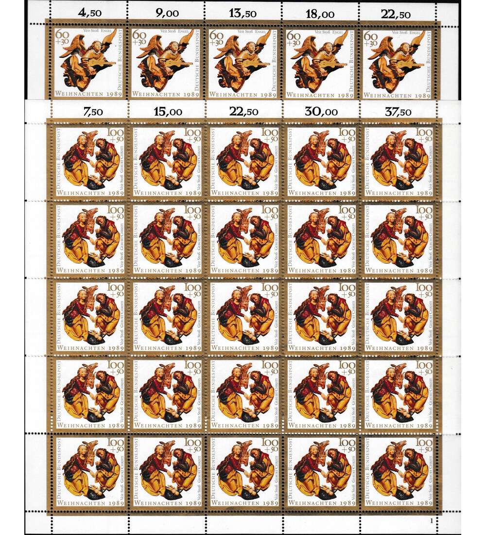 BRD Nr. 1442-1443 postfrisch Bogensatz Weihnachten 1989