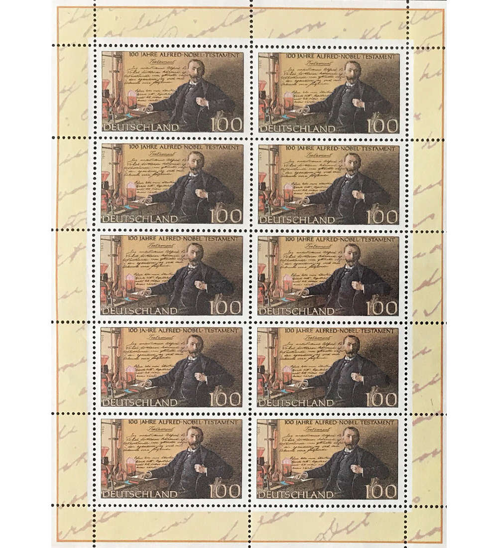 BRD Bund Nr. 1828 postfrisch ** Kleinbogen Alfred Nobel 1995