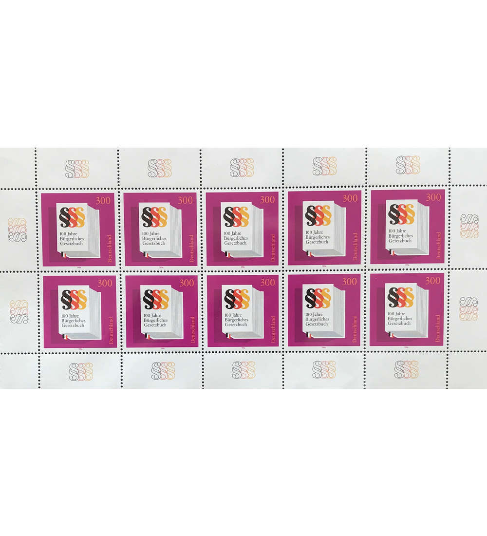 BRD Bund Nr. 1874 postfrisch ** Kleinbogen 100 Jahre BGB 1996