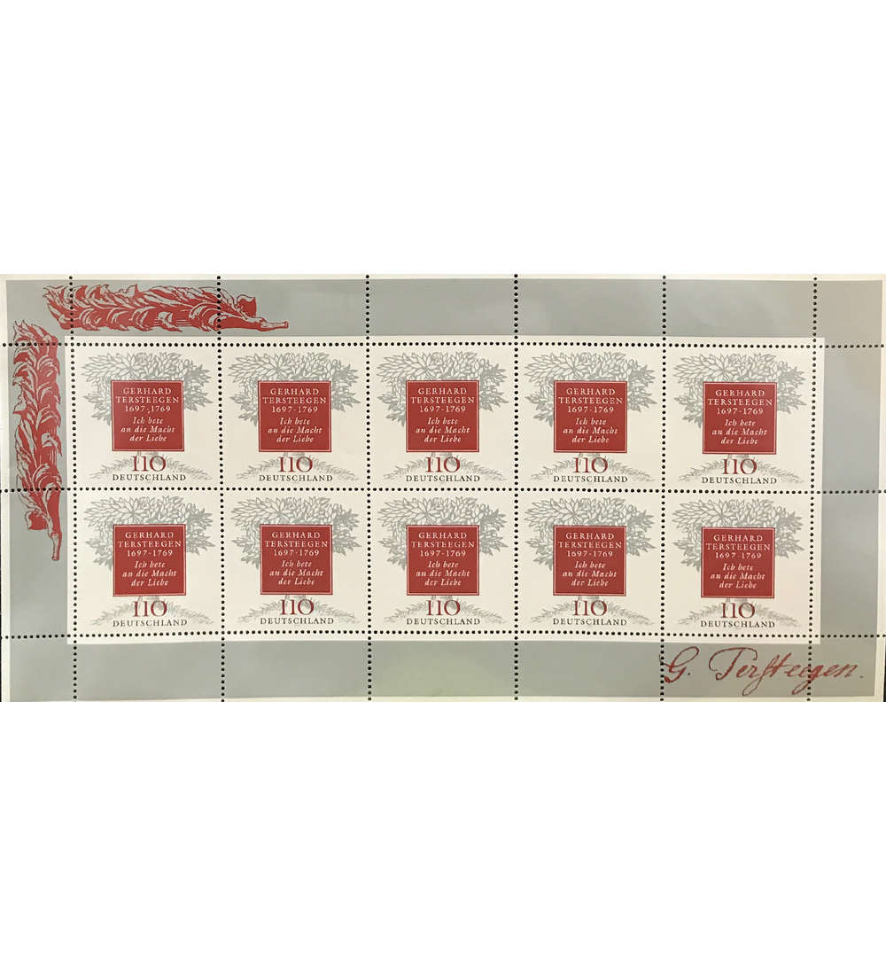 BRD Bund Nr. 1961 postfrisch ** Kleinbogen Gerhard Tersteegen 1997