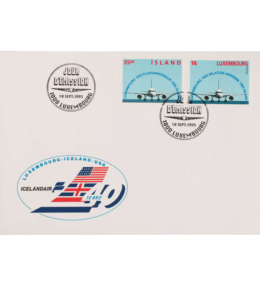 Island Nr. 832 Ersttagsbrief Flugzeug mit Luxemburg Nr. 1374