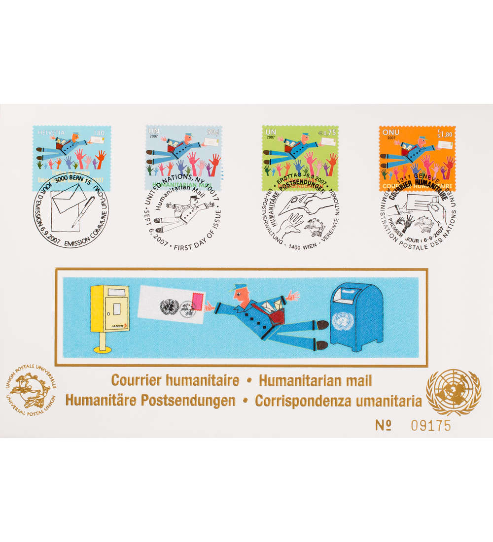 UNO New York Nr. 1074 FDC Wien Nr. 512 + Genf Nr. 583 + UPU Nr. 21 Ersttagsbrief