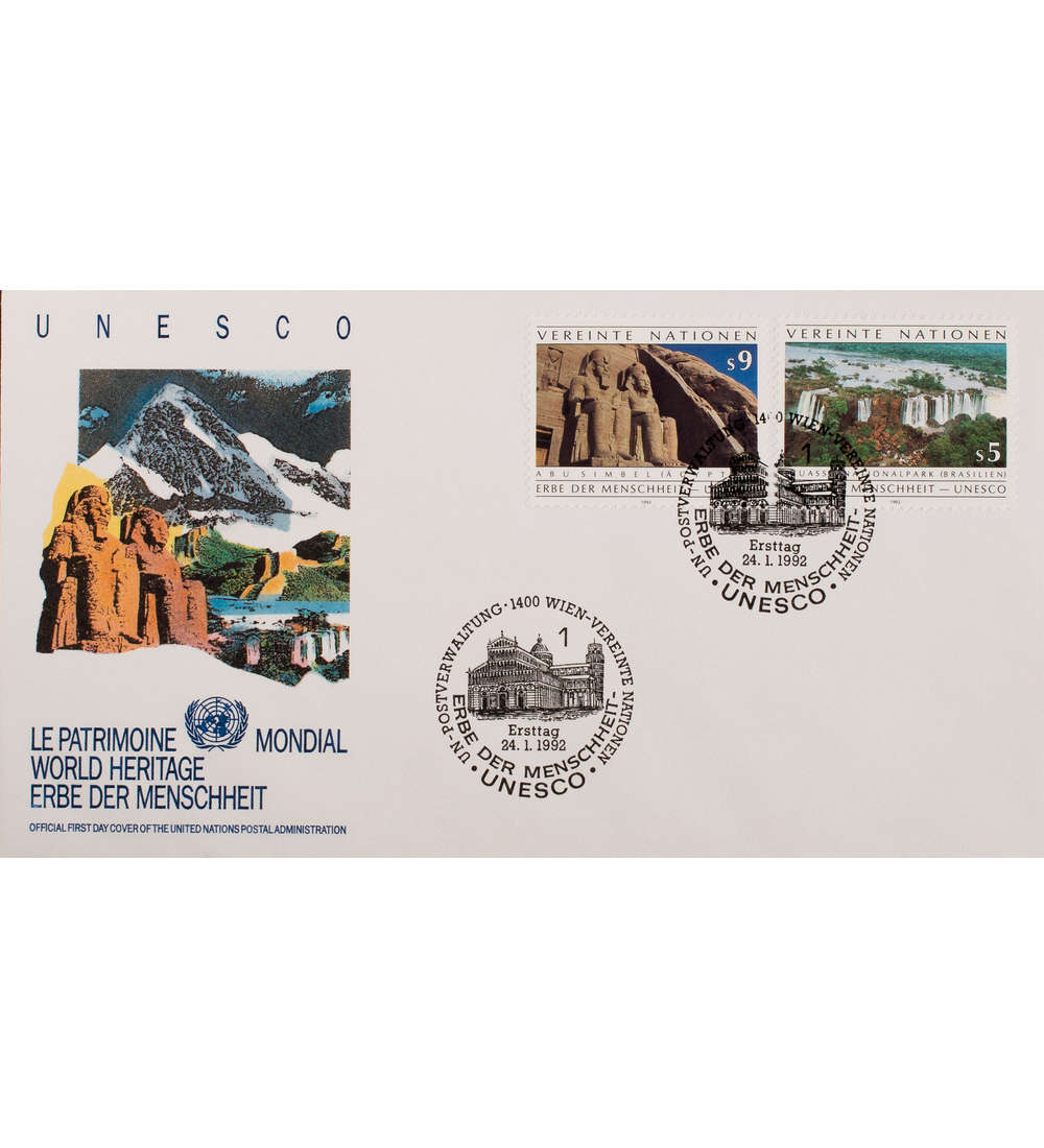 UNO Wien Nr. 125-126 FDC Ersttagsbrief UNESCO Welterbe Iguacu/Abu Simbel