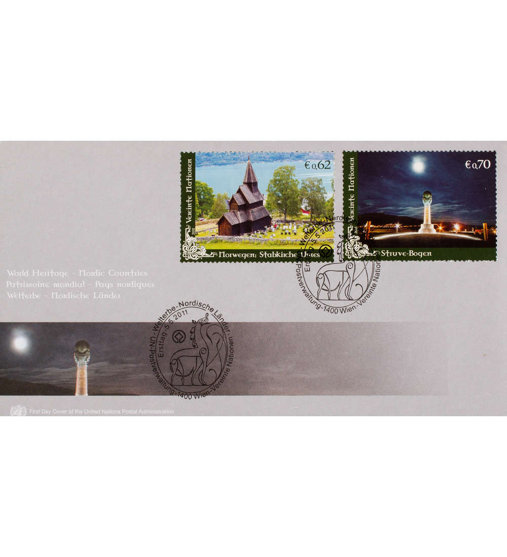 UNO Wien Nr. 817-718 FDC Ersttagsbrief UNESCO Welterbe Stabkirche/Struve-Bogenl