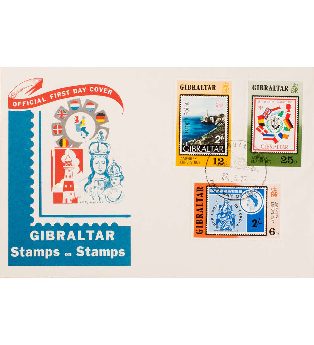 Gibraltar Nr. 364-366 FDC Ersttagsbrief Briefmarkenausstellung/Marke auf Marke