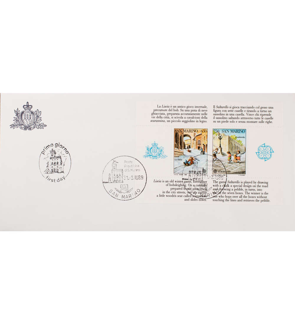 San Marino Block 12 FDC Ersttagsbrief Europa CEPT 1989