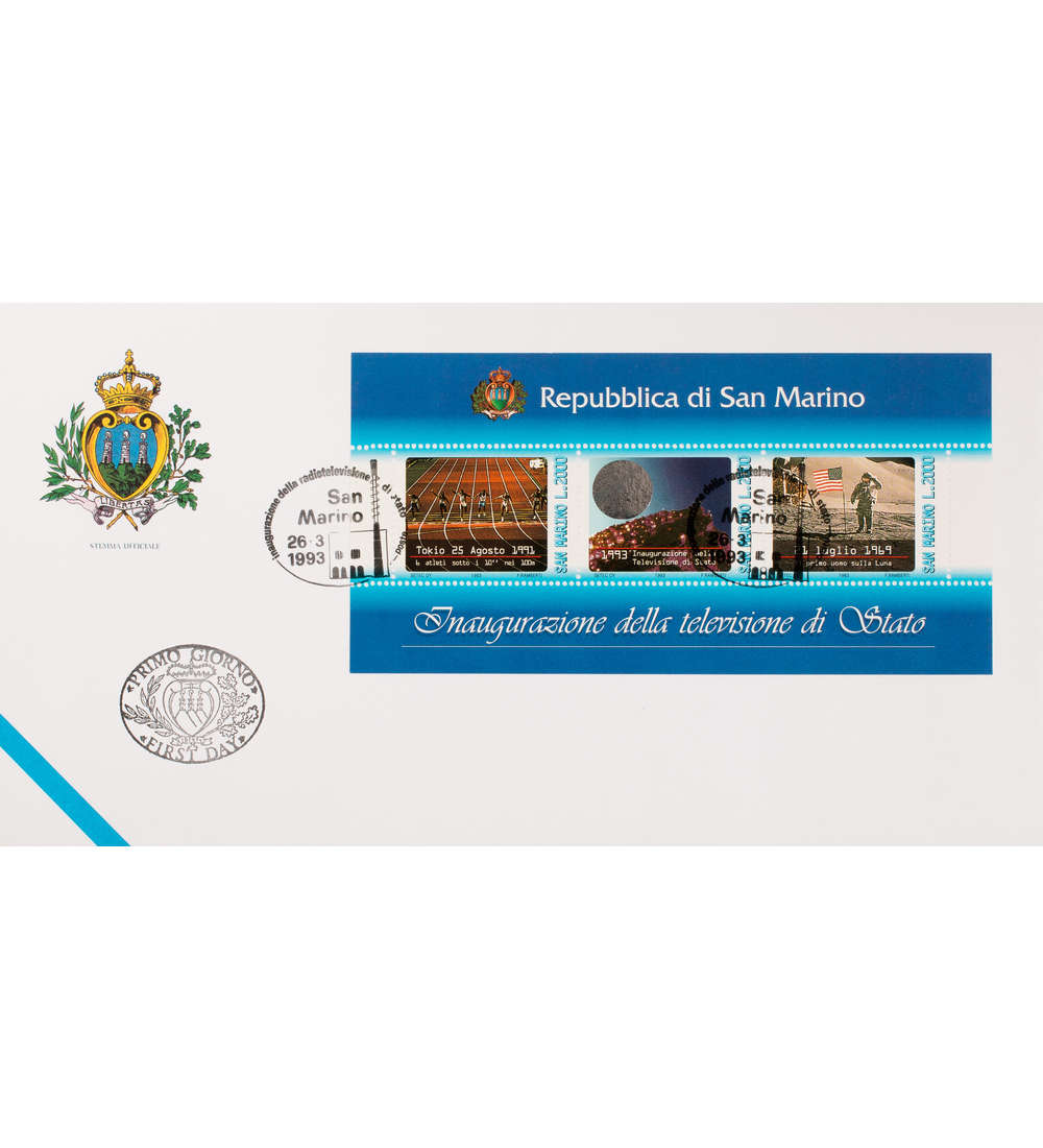 San Marino Block 16 FDC Ersttagsbrief Fernsehen Sport/Weltraum