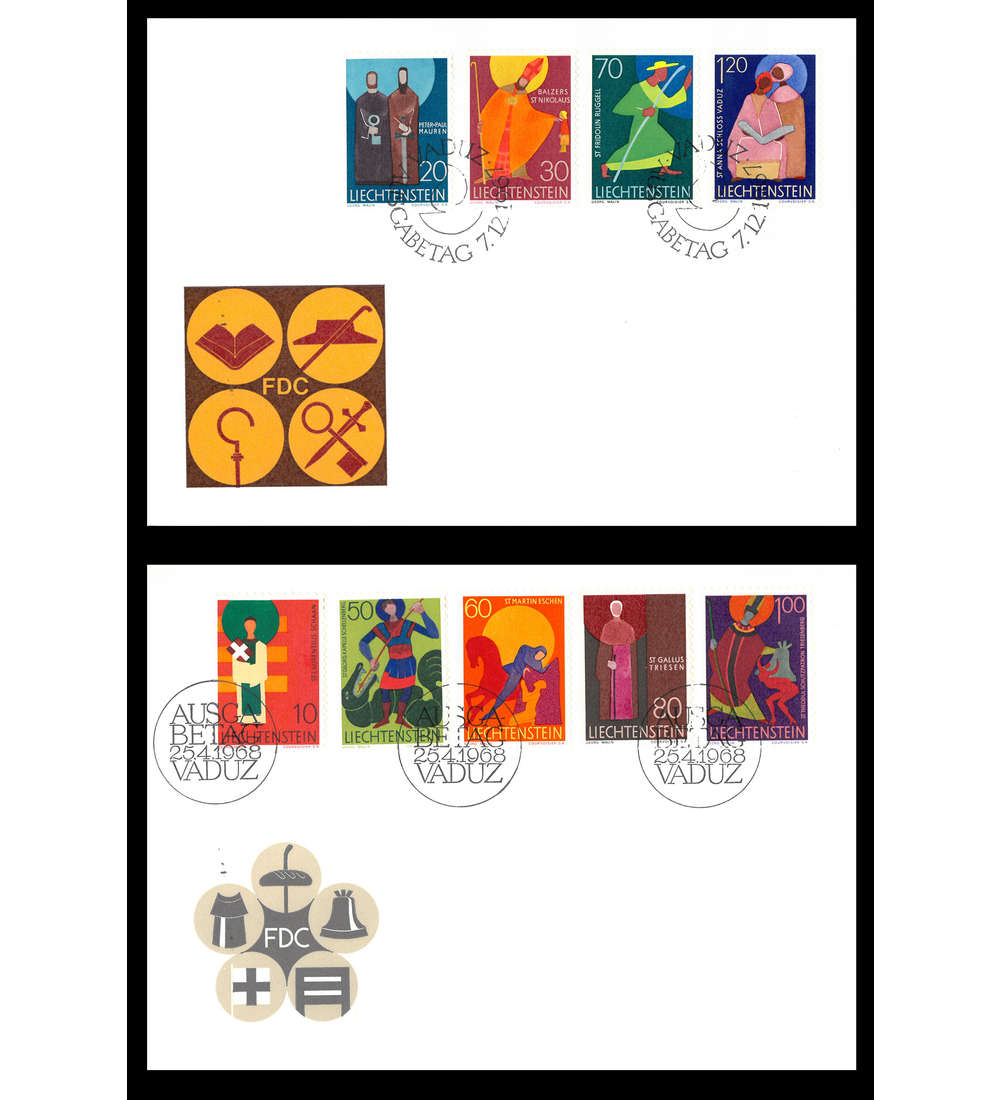 Liechtenstein Nr. 486-494 FDC Ersttagsbrief Kirchenpartronen 2 Briefe