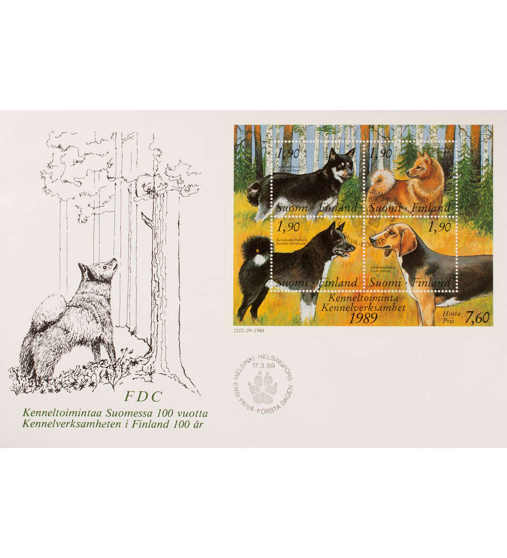 Finnland Block 5 FDC Ersttagsbrief Hunde