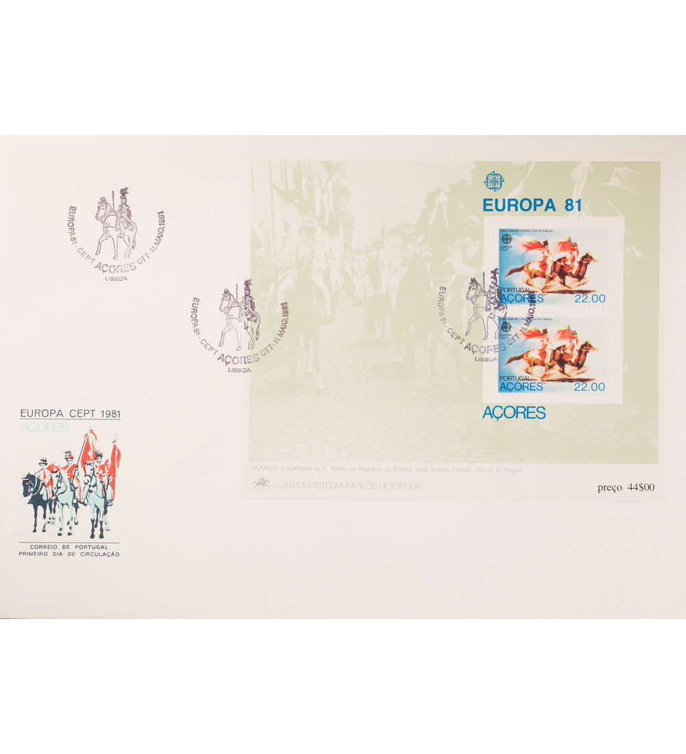 Azoren Block 2 FDC Ersttagsbrief Europa CEPT 1981 Pferde