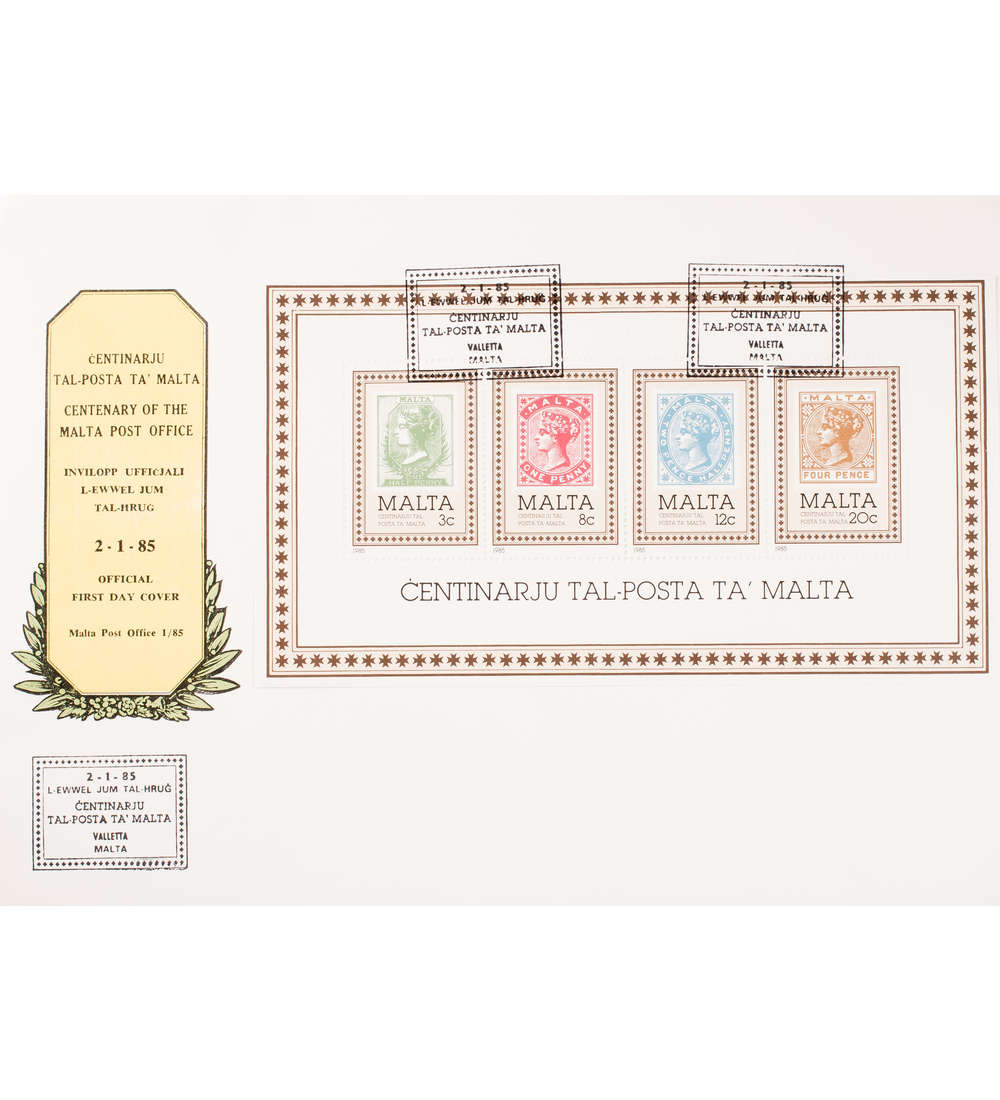 Malta Block 8 FDC Ersttagsbrief 100 Jahre Post Marke auf Marke