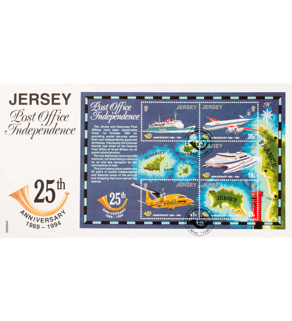 Jersey Block 9 FDC Ersttagsbrief Schiffe Flugzeuge