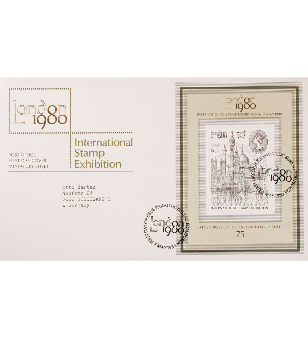Grobritannien Block 3 FDC Ersttagsbrief Briefmarkenausstellung