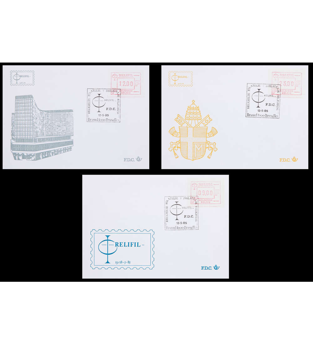 Belgien ATM Nr. 4 FDC Ersttagsbrief Relifil 3 Briefe 9/12/23 F
