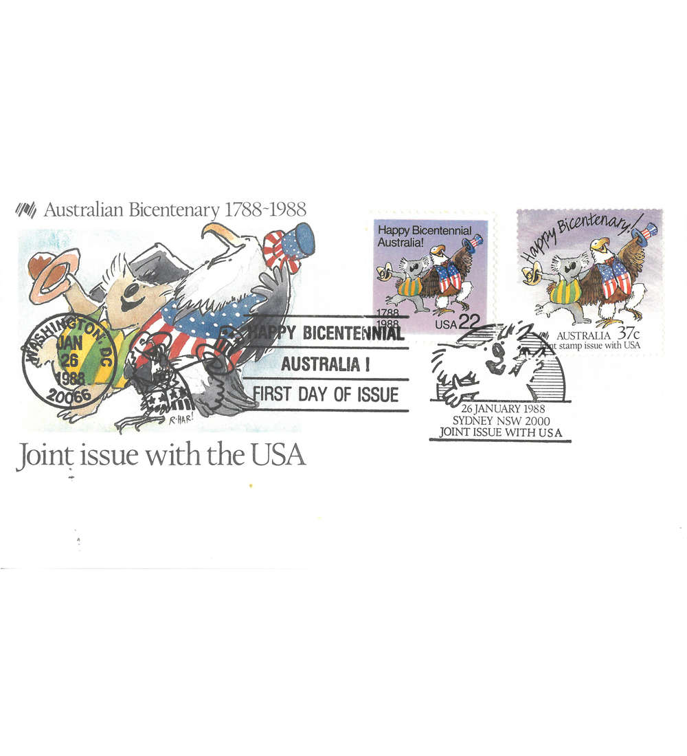 Australien Nr. 1079 FDC Ersttagsbrief 200 Jahre Australien mit USA Nr. 1963