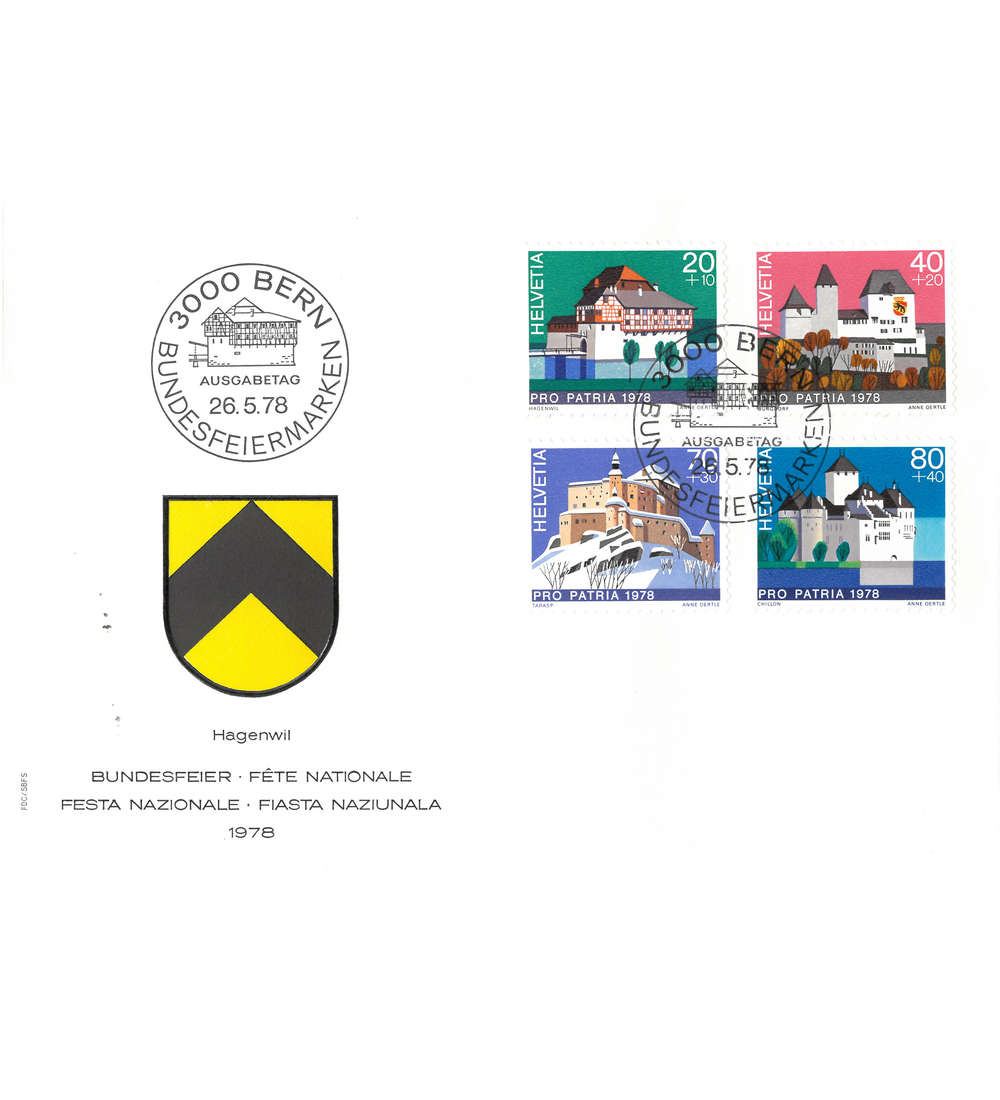 Schweiz Nr. 1130-1133 FDC Ersttagsbrief Pro Patria 1978 Schl�sser
