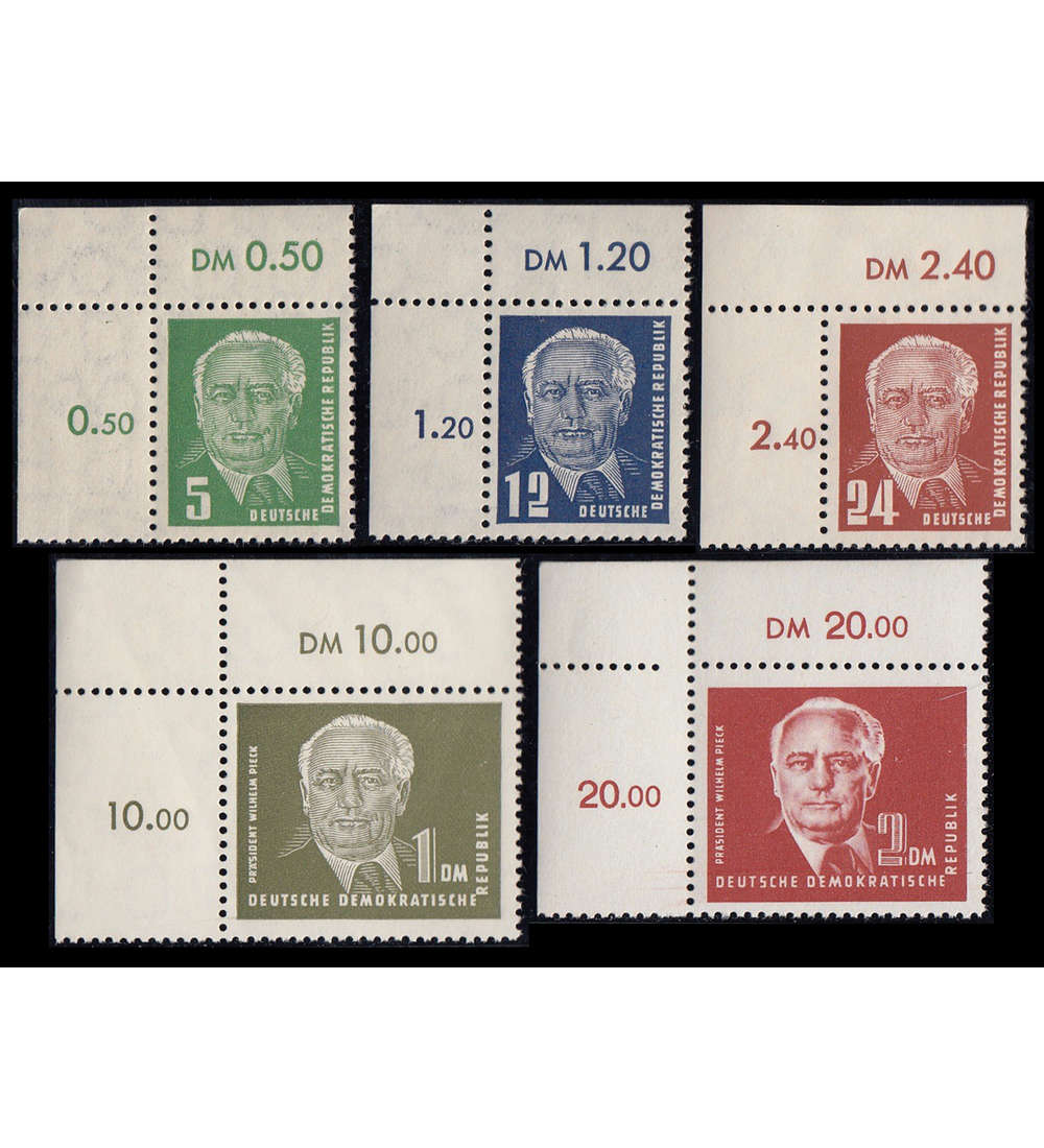 DDR Nr. 322-326 postfrisch ** Eckrandsatz oben links Pieck 1952