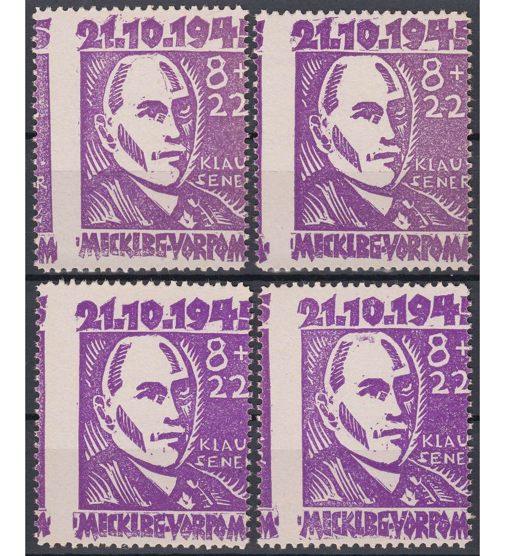 SBZ Nr. 21 postfrisch ** 4x verzhnt mit Plattenfehlern V,IX,X+XII